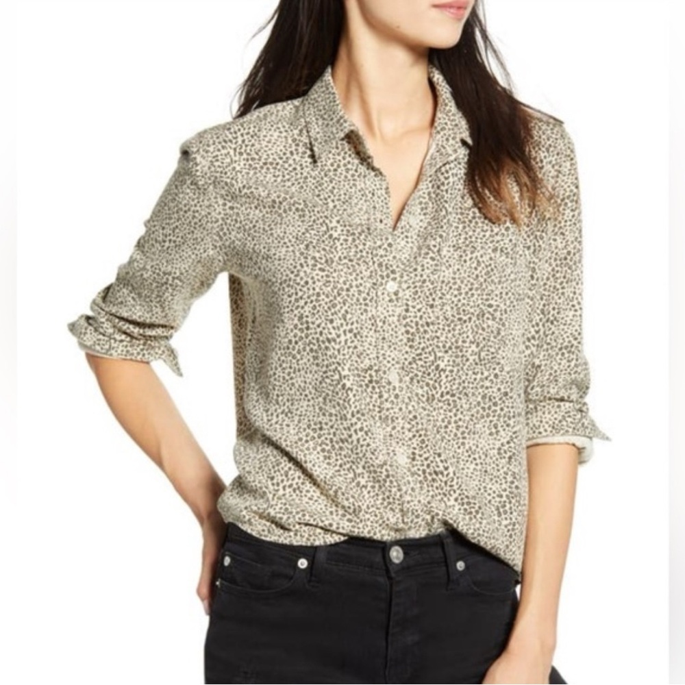 Rails Ingrid Raw Hem Leopard Print Button-Up Blouse